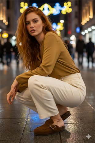 Manijero ARYA Premium MNR.017.02 Kadın Taba Günlük Hakiki Deri Terlik