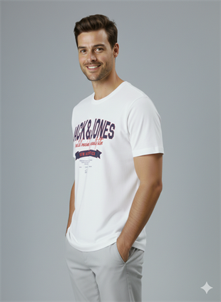 Jack & Jones JJELOGO Erkek Beyaz Tişört 12288016