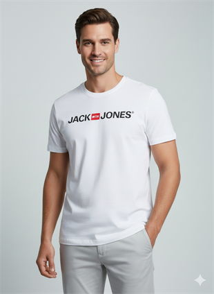 Jack & Jones JJECORP Old Logo Bisiklet Yaka Beyaz Erkek Tişört 12137126 v1