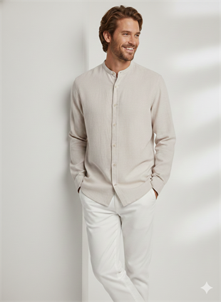 Jack & Jones JJESUMMER Band Erkek Keten Gömlek Bej 12269319