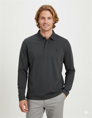 Jack & Jones JPRCCRODNEY LS Polo Yaka Koyu Gri Erkek Sweat Shirt 12259645