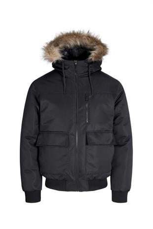 Jack & Jones JJCHARLIE DETACHABLE FAUX FUR BOMBER Erkek Mont Siyah 12279474