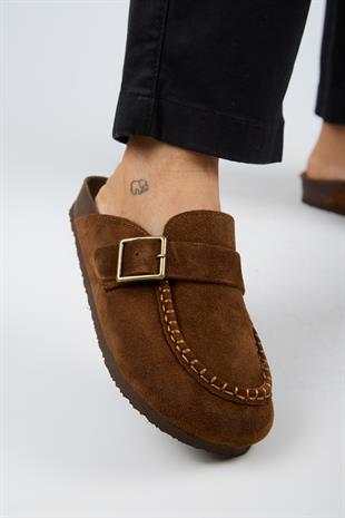 Manijero ARYA Premium MNR.017.02 Kadın Taba Günlük Hakiki Deri Terlik