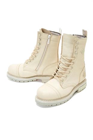 Harley Davidson Colmar Beige Baskılı Deri Kadın Bot Postal Ayakkabı