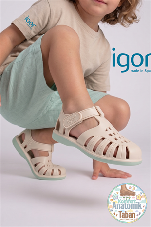 Igor Tobby Solid Bicolor Çocuk Cırtlı Sandalet Marfil BB355-079 