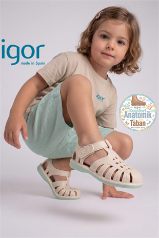 Igor Tobby Solid Bicolor Çocuk Cırtlı Sandalet Marfil BB355-079 