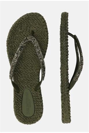 Ilse Jacobsen Cheerful03G Army Yeşil Taşlı Parmak Arası Kadın Terlik