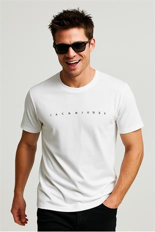 Jack & Jones JJESTAR Logo Yazı Beyaz Erkek Tişört 12234746