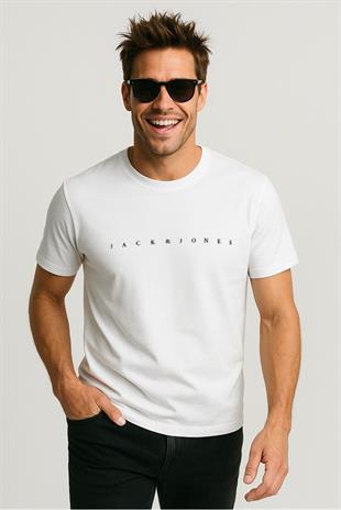 Jack & Jones JJESTAR Logo Yazı Beyaz Erkek Tişört 12234746
