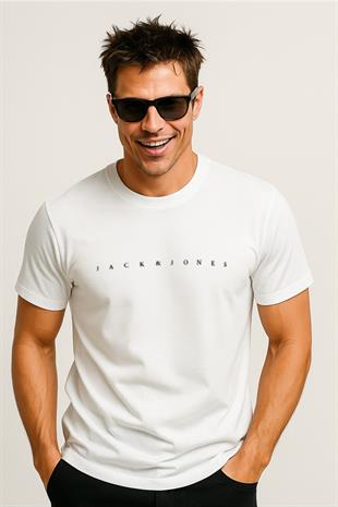 Jack & Jones JJESTAR Logo Yazı Beyaz Erkek Tişört 12234746