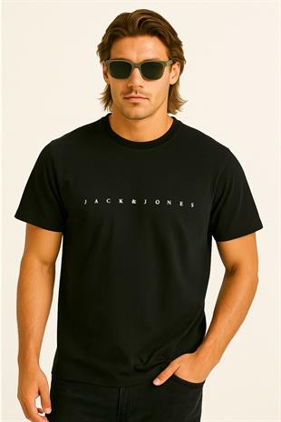 Jack & Jones JJESTAR Logo Yazı Siyah Erkek Tişört 12234746