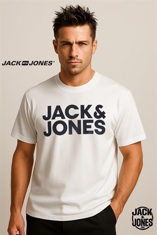 Jack & Jones Corplogo Büyük Logo Erkek Tişört 12151955 White Slim Large