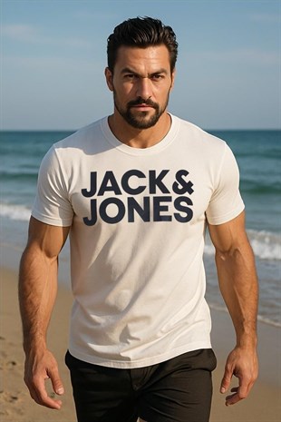 Jack & Jones Corplogo Büyük Logo Erkek Tişört 12151955 White Slim Large