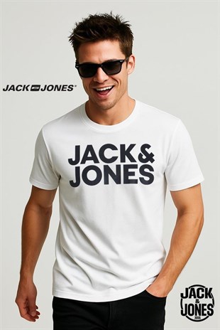 Jack & Jones Corplogo Büyük Logo Erkek Tişört 12151955 White Slim Large