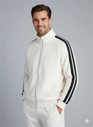 Jack & Jones JCOATHLETICO TOWEL Kırık Beyaz Erkek Fermuarlı Sweat Ceket 12286672