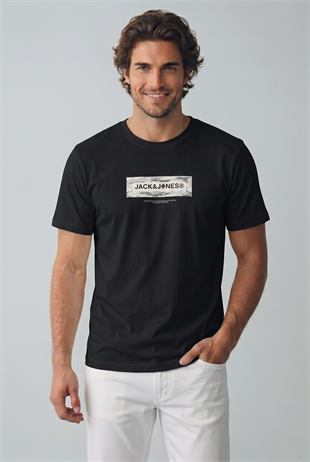 Jack & Jones Jcobreeze Marka Baskılı Erkek Siyah Tişört 12297851