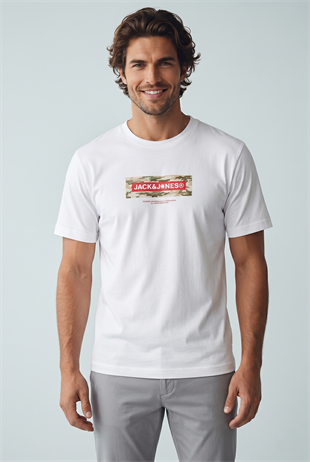 Jack & Jones Jcobreeze Marka Baskılı Erkek Beyaz Tişört 12297851
