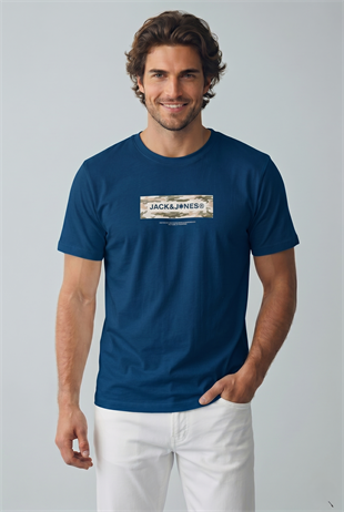 Jack & Jones Jcobreeze Marka Logolu Erkek Poseidon/Petrol Tişört 12297851