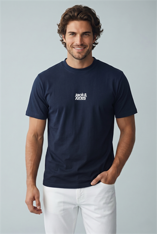 Jack & Jones Jcobreeze Ön Logolu Bisiklet Yaka Erkek Lacivert Tişört 12298989
