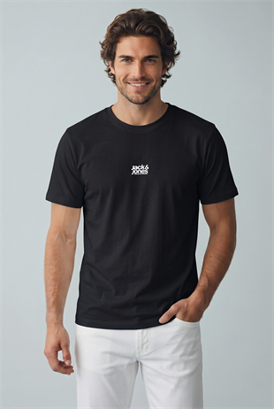 Jack & Jones Jcobreeze Ön Logolu Bisiklet Yaka Erkek Siyah Tişört 12298989