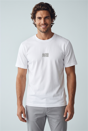 Jack & Jones Jcobreeze Ön Logolu Bisiklet Yaka Erkek Beyaz Tişört 12298989