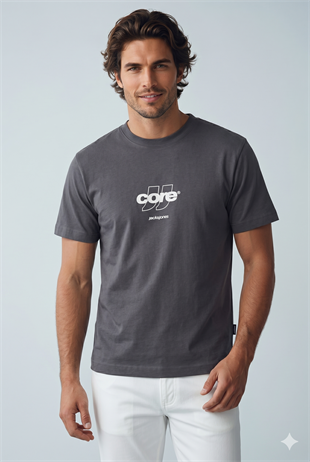 Jack & Jones JCOCLUB FRONT PRINT TEE SS CREW  NECK Logolu Erkek Asfalt Tişört 12289868