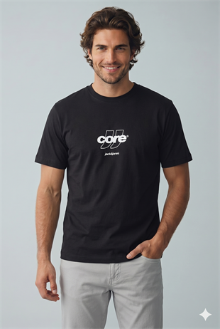 Jack & Jones JCOCLUB FRONT PRINT TEE SS CREW  NECK Logolu Erkek Siyah Tişört 12289868