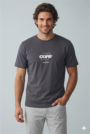 Jack & Jones JCOCLUB FRONT PRINT TEE SS CREW  NECK Logolu Erkek Asfalt Tişört 12289868