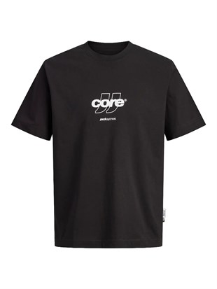 Jack & Jones JCOCLUB FRONT PRINT TEE SS CREW  NECK Logolu Erkek Siyah Tişört 12289868