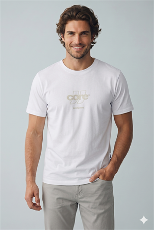 Jack & Jones JCOCLUB FRONT PRINT TEE SS CREW  NECK Logolu Erkek Beyaz Tişört 12289868