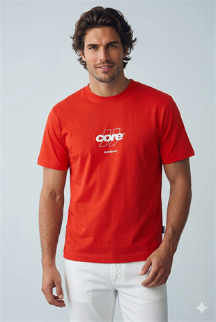Jack & Jones JCOCLUB FRONT PRINT TEE SS CREW  NECK Logolu Erkek Kırmızı Tişört 12289868