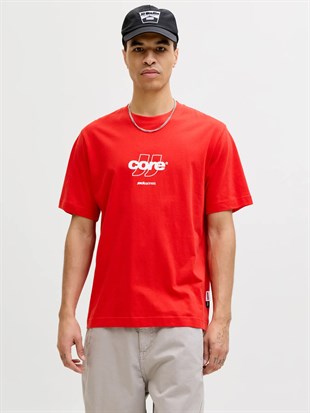 Jack & Jones JCOCLUB FRONT PRINT TEE SS CREW  NECK Logolu Erkek Kırmızı Tişört 12289868