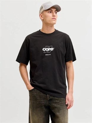 Jack & Jones JCOCLUB FRONT PRINT TEE SS CREW  NECK Logolu Erkek Siyah Tişört 12289868