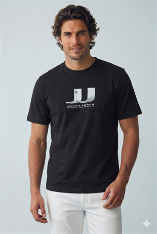 Jack & Jones JCODUST JJ PHOTO TEE SS CREW FST Logolu Erkek Siyah Tişört 12297849