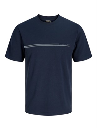 Jack & Jones JCOFUSION CHEST BRAND TEE SS CREW NOOS Logolu Erkek Uzay Mavi Tişört 12289936