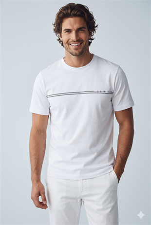 Jack & Jones JCOFUSION CHEST BRAND TEE SS CREW NOOS Logolu Erkek Beyaz Tişört 12289936