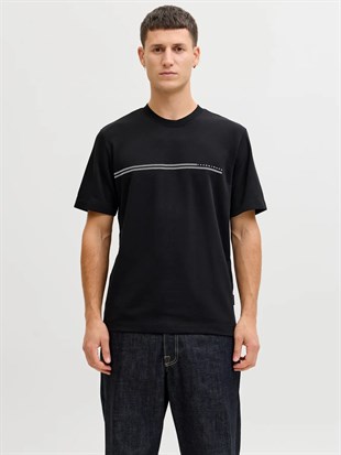Jack & Jones JCOFUSION CHEST BRAND TEE SS CREW NOOS Logolu Erkek Siyah Tişört 12289936