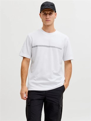 Jack & Jones JCOFUSION CHEST BRAND TEE SS CREW NOOS Logolu Erkek Beyaz Tişört 12289936