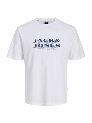 Jack & Jones JCOFUSION JJ Marka Baskılı Bisiklet Yaka Erkek Beyaz 12289880
