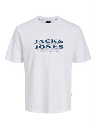 Jack & Jones JCOFUSION JJ Marka Baskılı Bisiklet Yaka Erkek Beyaz 12289880
