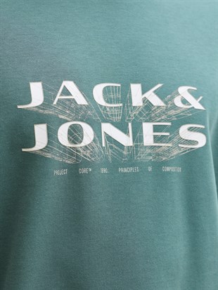 Jack & Jones JCOFUSION JJ Marka Baskılı Bisiklet Yaka Erkek Petrol Yeşili 12289880