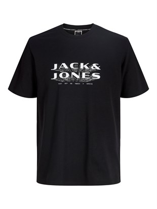 Jack & Jones JCOFUSION JJ Marka Baskılı Bisiklet Yaka Erkek Siyah Tişört 12289880