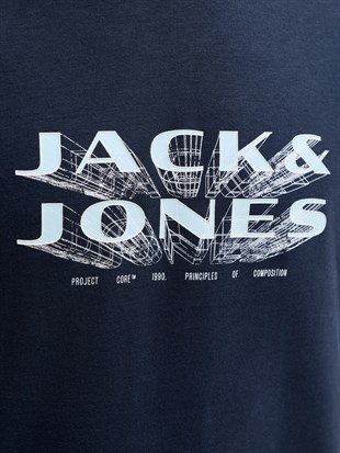 Jack & Jones JCOFUSION JJ Marka Baskılı Bisiklet Yaka Erkek Koyu Lacivert 12289880
