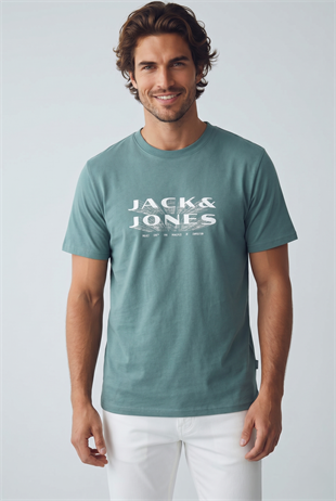 Jack & Jones JCOFUSION JJ Marka Baskılı Bisiklet Yaka Erkek Petrol Yeşili 12289880