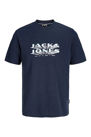 Jack & Jones JCOFUSION JJ Marka Baskılı Bisiklet Yaka Erkek Koyu Lacivert 12289880