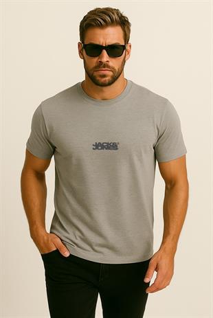 Jack & Jones JCOSAGO SLUB J&J Logolu Erkek Gri Tişört 12276524