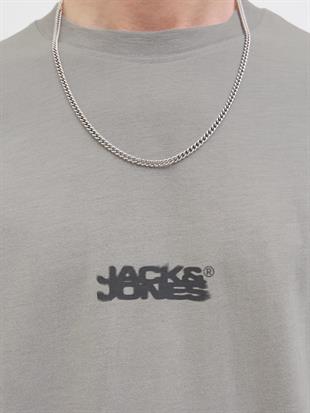 Jack & Jones JCOSAGO SLUB J&J Logolu Erkek Gri Tişört 12276524