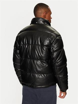 Jack & Jones JCOTERRAIN Şişme Pu Deri Kapüşonlu Mont Kaban Siyah 12269722
