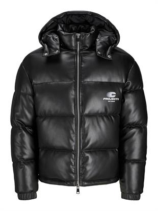 Jack & Jones JCOTERRAIN Şişme Pu Deri Kapüşonlu Mont Kaban Siyah 12269722