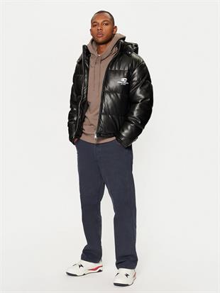 Jack & Jones JCOTERRAIN Şişme Pu Deri Kapüşonlu Mont Kaban Siyah 12269722